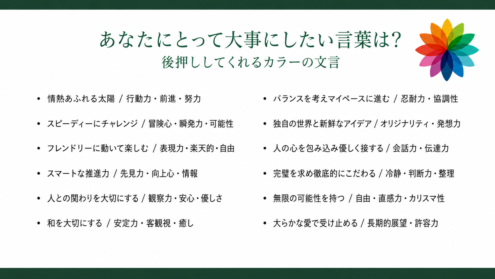 あなたにとって大事にしたい言葉は？ ― ヒアリングでお見せする言葉のシート